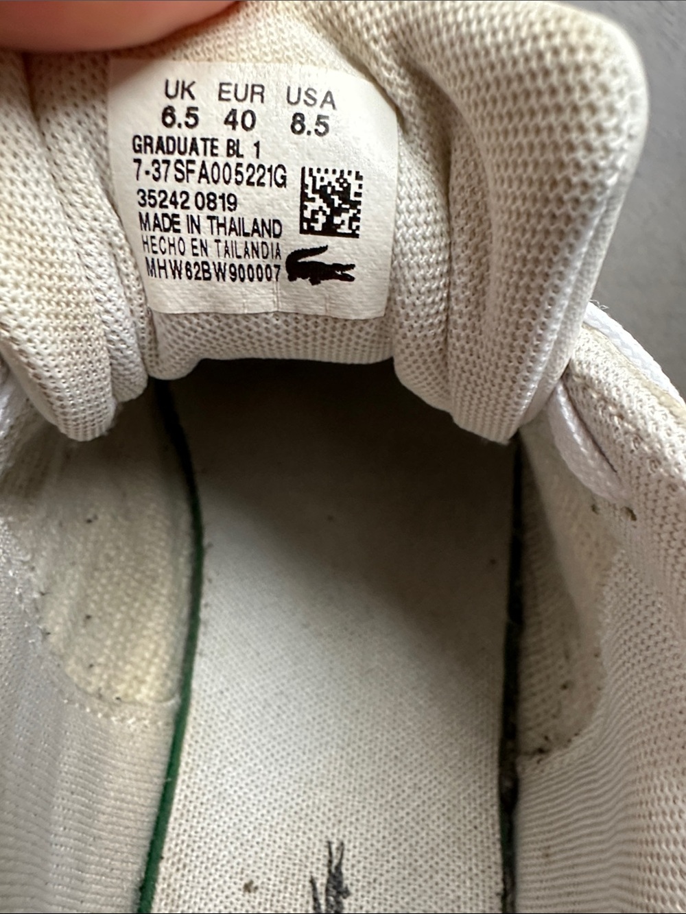 Lacoste White Leather Sneakers with Green Croc Accent Size 8.5 - Picture 4 of 7